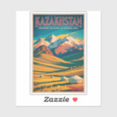 Kazakhstan Steppes Illustration Travel Art Vintage Aufkleber (Blatt)