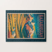 Kazakhstan Steppes Illustration Travel Art Vintage Puzzle (Horizontal)