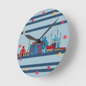 Kazan Russland Skyline Neon Blue Red Modern Wall Runde Wanduhr (Winkel)