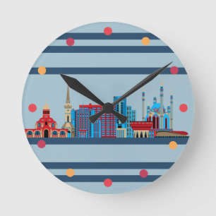 Kazan Russland Skyline Neon Blue Red Modern Wall Runde Wanduhr