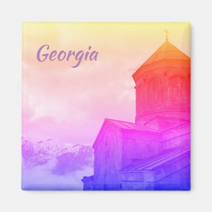 Kazbegi Georgia Gergeti Kirche Berge Landschaft Magnet