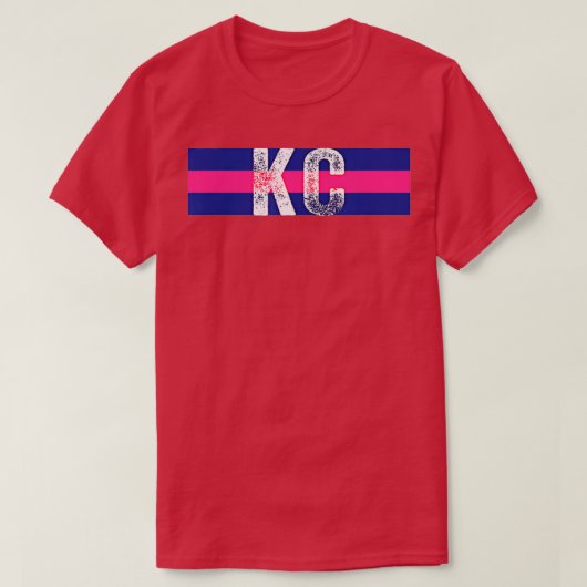 KC Kansas City Pink  Blue Horizontal Stripes Kansa T-Shirt (Design vorne)