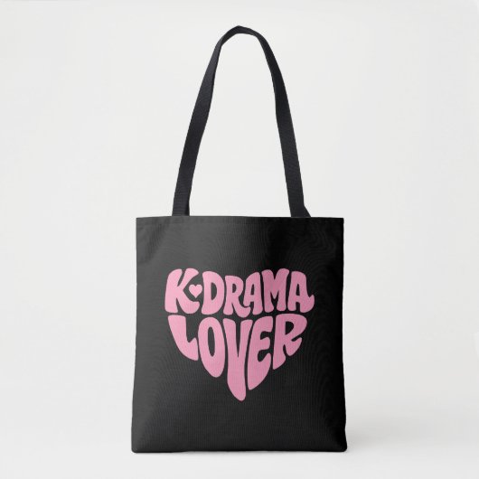Kdrama Lover Pink Heart Typography Simple Black Tasche (Vorderseite)