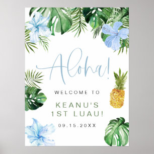 KEANU Tropical Blue Hibiskus Luau 1. Geburtstag Poster