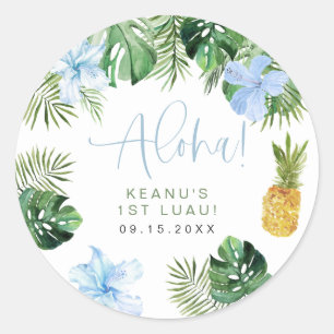 KEANU Tropical Blue Hibiskus Luau 1. Geburtstag Runder Aufkleber