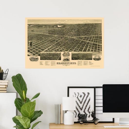 Kearney, NE Panoramic Map - 1889 Poster (Heimbüro)