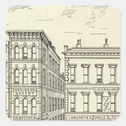 Kearny, Pine und California East Side Quadratischer Aufkleber (Vorderseite)