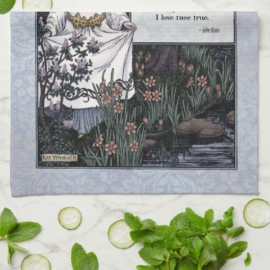 Keats "La Belle Dame" Viktorianisches Gedicht Kuns Geschirrtuch (Gefaltet)