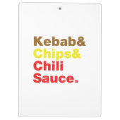 Kebab & Chips & Chili Sauce. Klemmbrett (Rückseite)