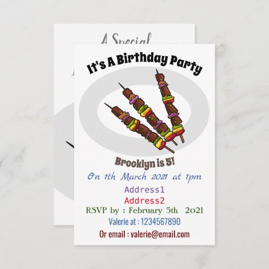 Kebab- oder kabob-Cartoon-Abbildung Einladung (Vorne/Hinten)