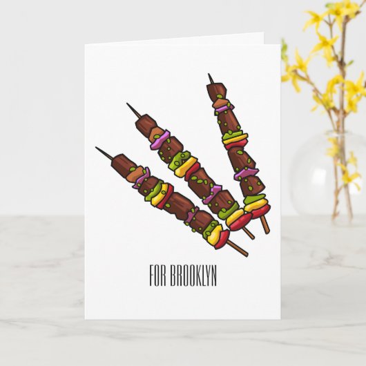 Kebab- oder kabob-Cartoon-Abbildung Karte (Gelbe Blume)