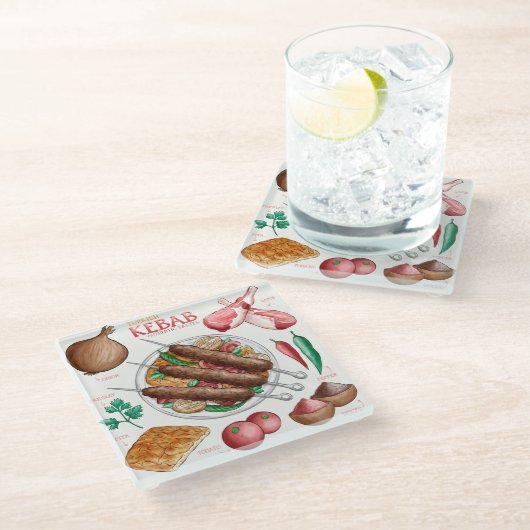 Kebab Recipe Glass Untersetzer (Schrägansicht)