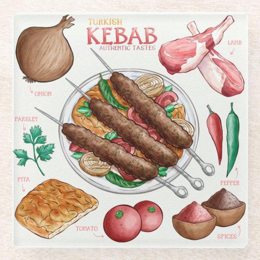 Kebab Recipe Glass Untersetzer (Vorderseite)