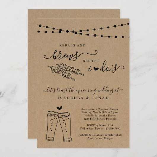 Kebabs & Brews bevor ich das Paare-Brautparty mach Einladung (Vorne/Hinten)