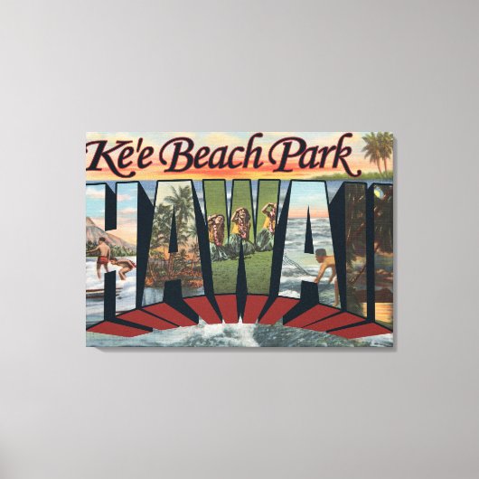 Ke'e Beach Park, Hawaii - Große Briefmarkenszenen Leinwanddruck (Vorderseite)