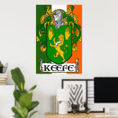 Keefe Coat of Arms Irish Flag Print Poster (Heimbüro)