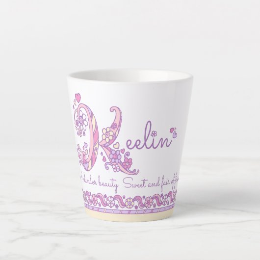 Keelin-Buchstabe K-Name bedeutet Monogramm Latte-T Milchtasse (Vorderseite)