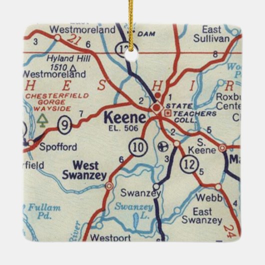 Keene NH Vintag Map Keramikornament (Rückseite)
