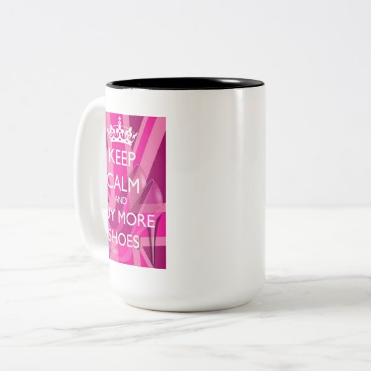 Keep Calm and Buy More Shoes Mug Zweifarbige Tasse (Vorderseite Links)