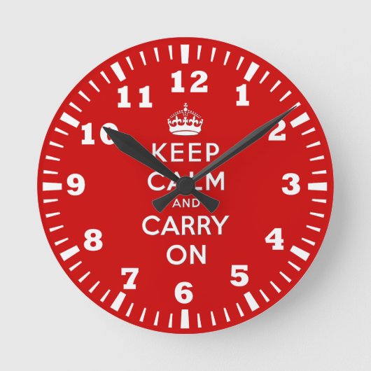 Keep calm and carry on runde wanduhr (Vorderseite)