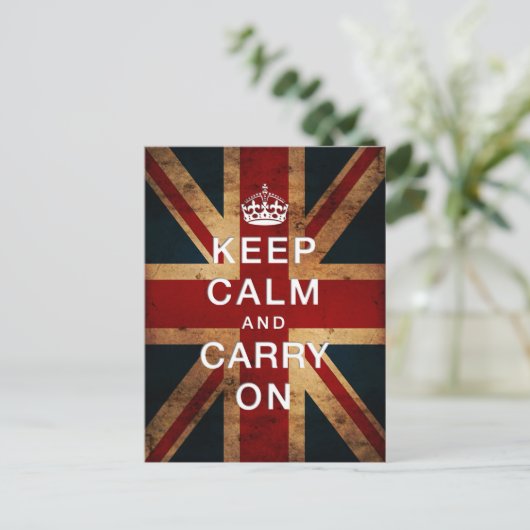 "Keep Calm and Carry On" (Union Jack) Postkarte (Stehend Vorderseite)