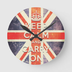 keep calm and carry on vintage Union Jack flag Runde Wanduhr