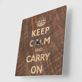 Keep Calm and Carry On Wood Veneer Quadratische Wanduhr (Winkel)