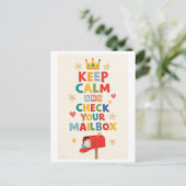 "Keep Calm and Check Your Mailbox" Postkarte (Stehend Vorderseite)