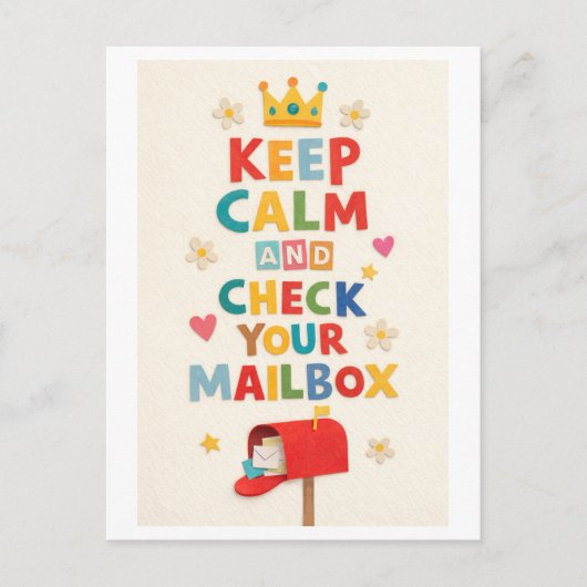 "Keep Calm and Check Your Mailbox" Postkarte (Vorderseite)