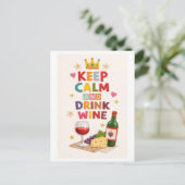 "Keep Calm and Drink Wine" Postkarte (Stehend Vorderseite)