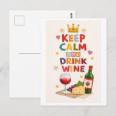 "Keep Calm and Drink Wine" Postkarte (Vorne/Hinten)