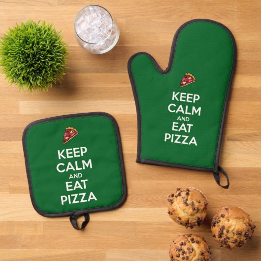 Keep Calm and Eat Pizza 2 Ofenhandschuh & Topflappen-Set (Oben Unten)