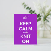 Keep Calm and Knit On Fuschia Postkarte (Stehend Vorderseite)