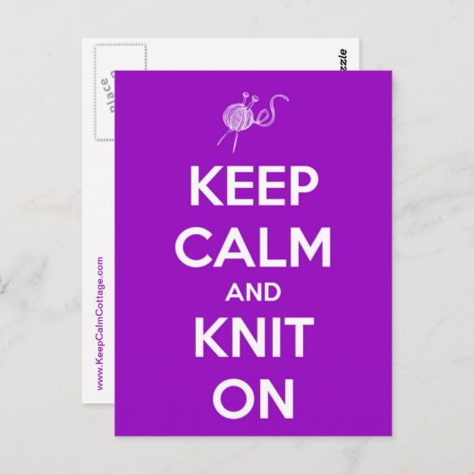 Keep Calm and Knit On Fuschia Postkarte (Vorne/Hinten)