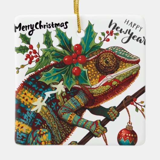 Keep Calm and Merry On Holiday Chameleon Ornament (Vorderseite)