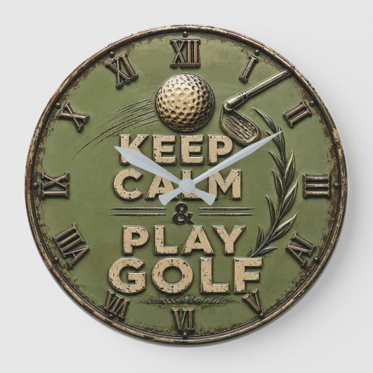 Keep Calm and Play Golf Golfer Gift Große Wanduhr (Vorderseite)