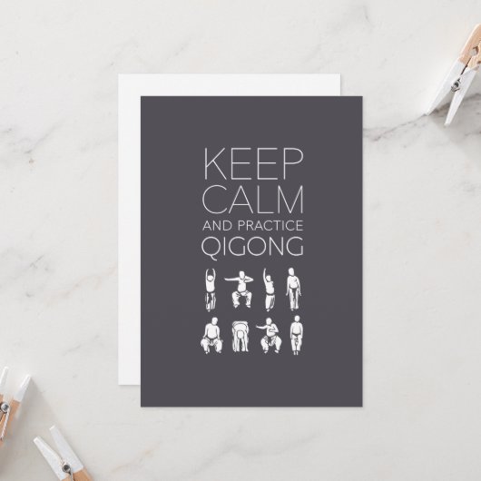 Keep Calm and Practice Qigong Karte (Vorderseite/Rückseite Beispiel)