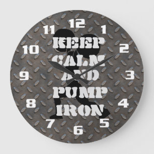 Keep Calm and Pump iron Fitness GYM Große Wanduhr