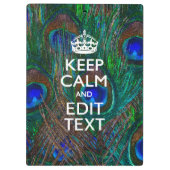 Keep Calm And Your Text on Peacock Feathers Klemmbrett (Rückseite)