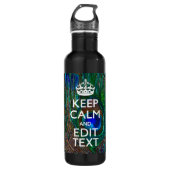 Keep Calm And Your Text on Peacock Feathers Trinkflasche (Vorderseite)
