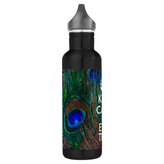 Keep Calm And Your Text on Peacock Feathers Trinkflasche (Links)