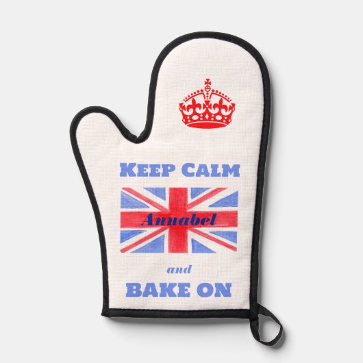 Keep Calm Bake On Union Jack British Flag NAME Ofenhandschuh (Vorderseite)