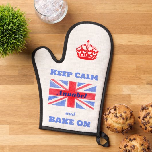 Keep Calm Bake On Union Jack British Flag NAME Ofenhandschuh (Oben unten)