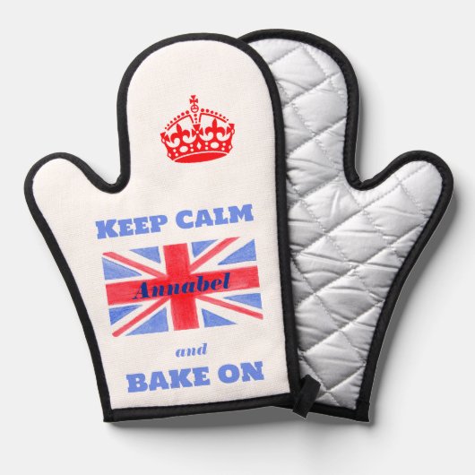 Keep Calm Bake On Union Jack British Flag NAME Ofenhandschuh (Vorderseite/Rückseite)