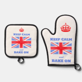 Keep Calm Bake On Union Jack British Flag  Ofenhandschuh & Topflappen-Set