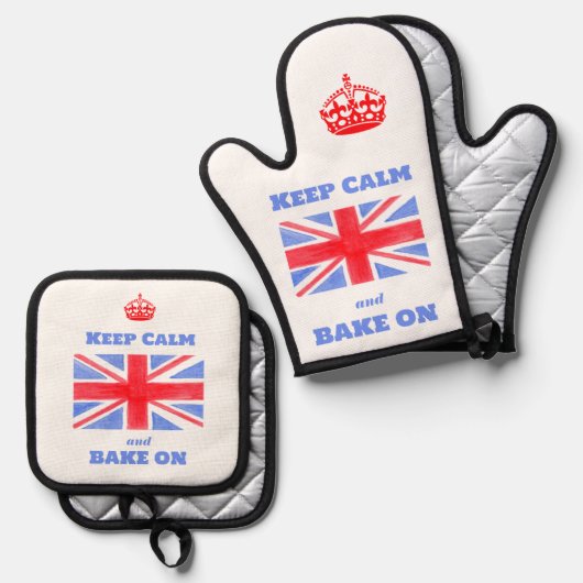 Keep Calm Bake On Union Jack British Flag Ofenhandschuh & Topflappen-Set (Vorderseite/Rückseite)
