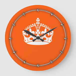 KEEP CALM CROWN Icon on Orange Customize This Große Wanduhr
