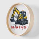 Keep Calm Dig On Cute Excavator Wall Clock Deco Uhr (Winkel)