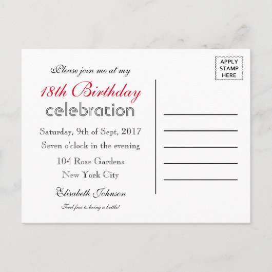 Keep Calm Eighteenth Birthday Einladung (Rückseite)