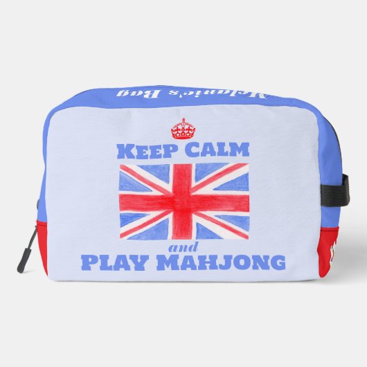 Keep Calm Mahjong Union Jack Brit Flag Tile Bag Waschbeutel (Rückseite)
